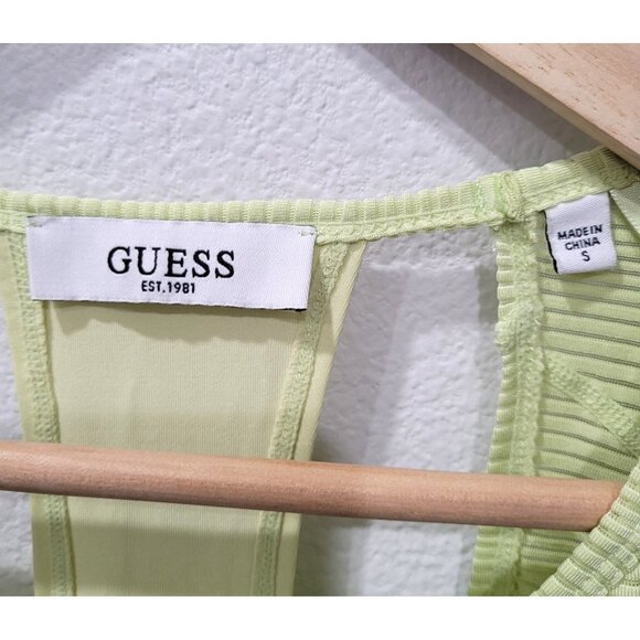 Guess Womens Lime Green Cropped Sheer Layered Cut Out Back Athletic Top Size S - Picture 4 of 9